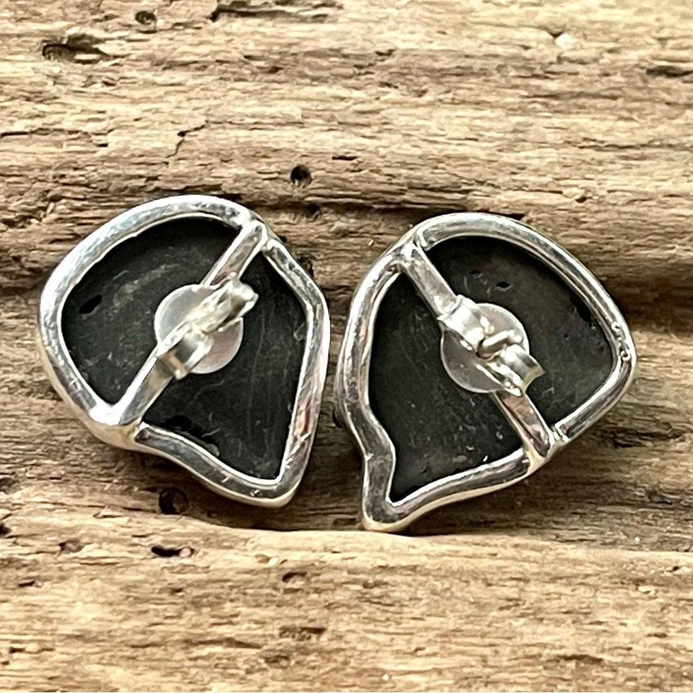 Tektite Gemstone Stud Earrings 925 Sterling Silver - Picture 9 of 10